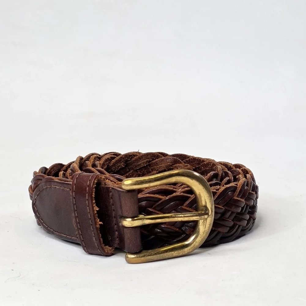 GreatLand Men's Braided Leather Belt Dark Brown Solid Brass Buckle 444-226 L